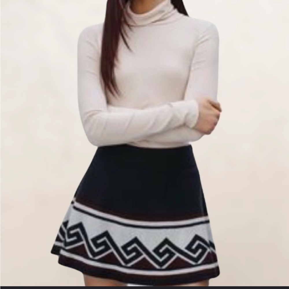 Talula Navy Blue 100% Cotton Flounce Mini Skirt High Waist S Aztec Print